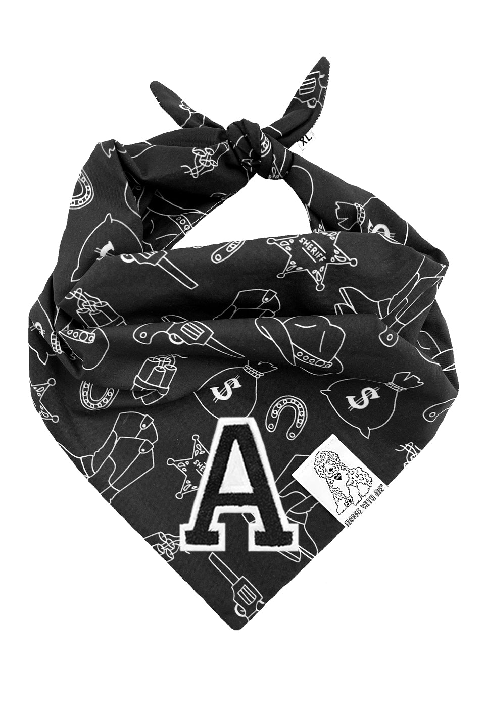Dog Bandana Western - Black - Customize by adding Interchangeable Velcro Embroidered Patches