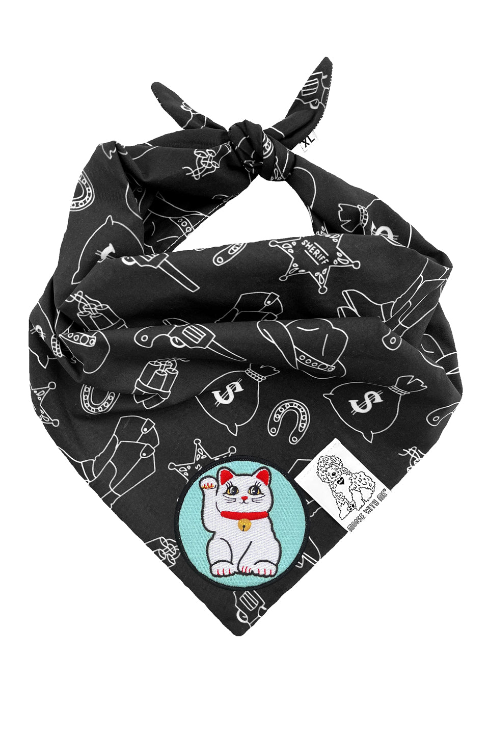 Dog Bandana Western - Black - Customize by adding Interchangeable Velcro Embroidered Patches