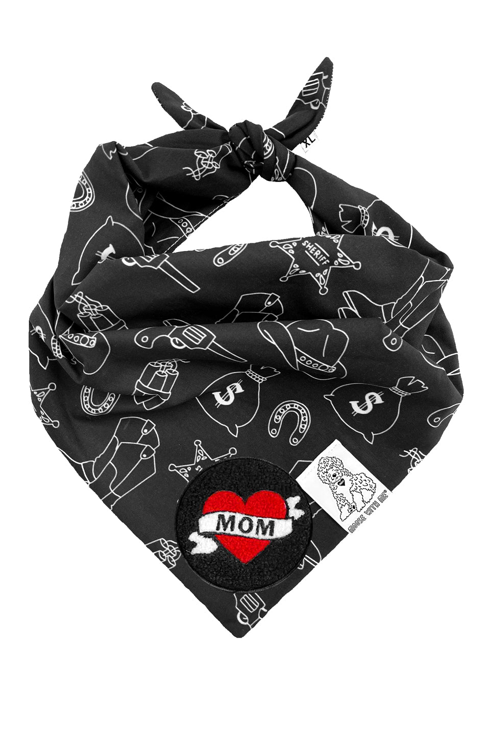 Dog Bandana Western - Black - Customize by adding Interchangeable Velcro Embroidered Patches