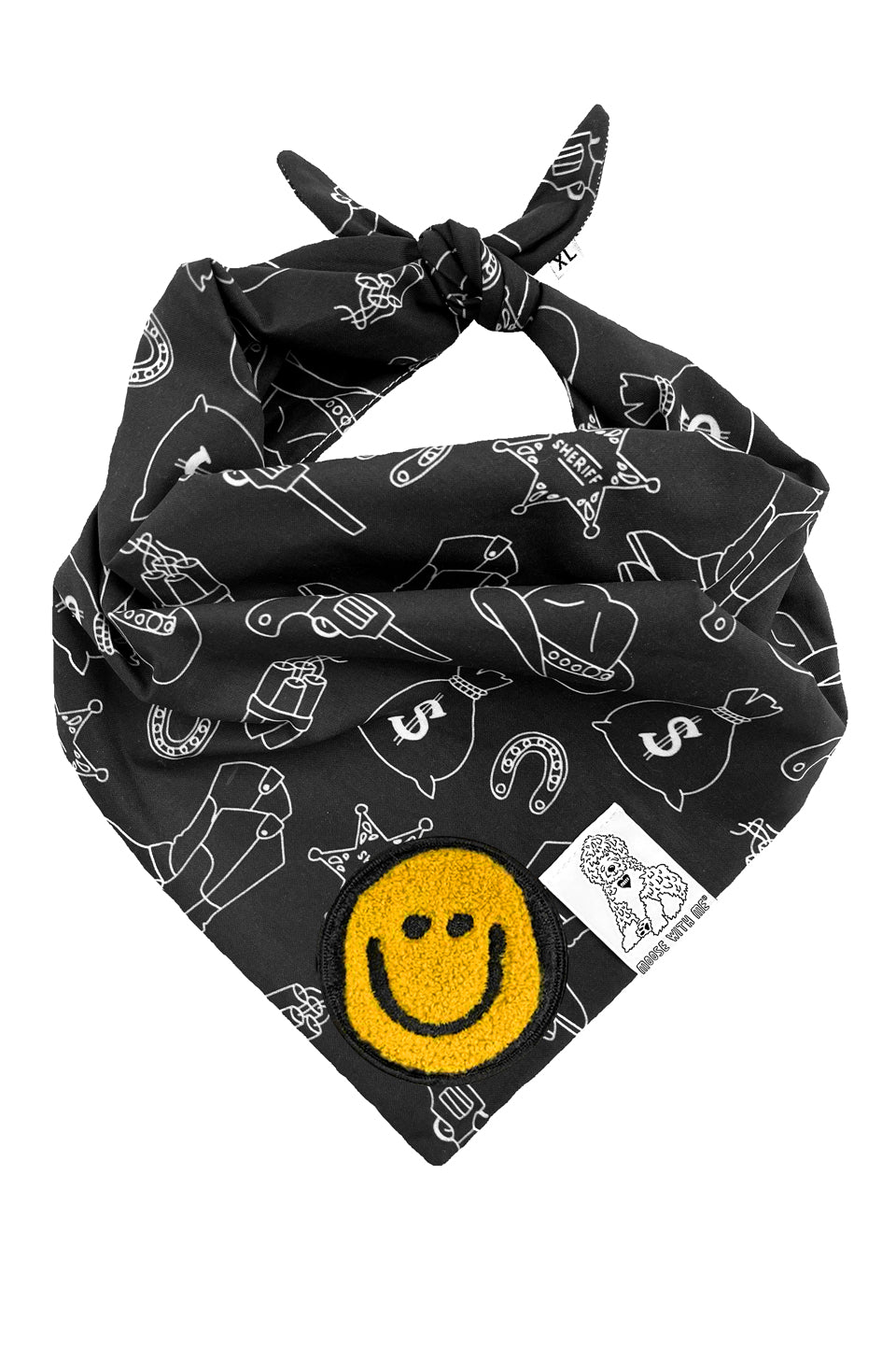 Dog Bandana Western - Black - Customize by adding Interchangeable Velcro Embroidered Patches
