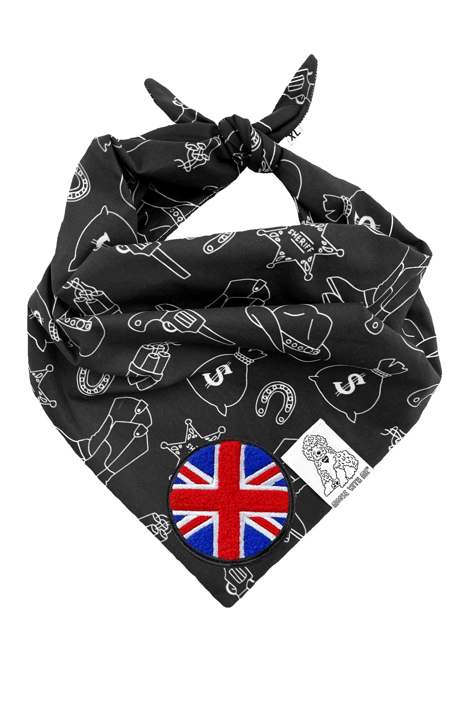 Dog Bandana Western - Black - Customize by adding Interchangeable Velcro Embroidered Patches