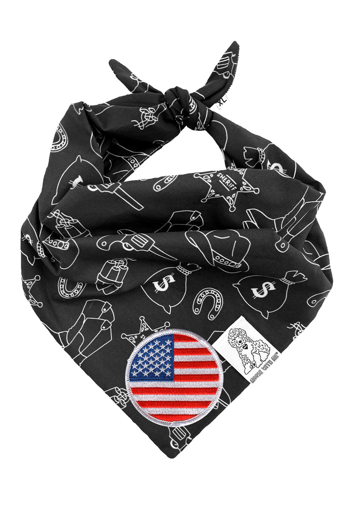 Dog Bandana Western - Black - Customize by adding Interchangeable Velcro Embroidered Patches