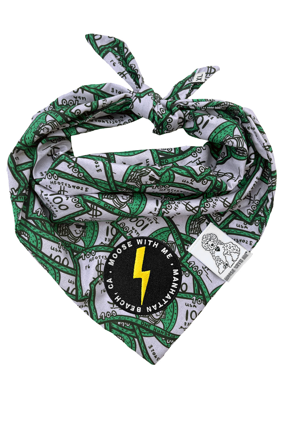 Dog Bandana 100 Dollar Bills - Green - Customize by adding Interchangeable Velcro Embroidered Patches