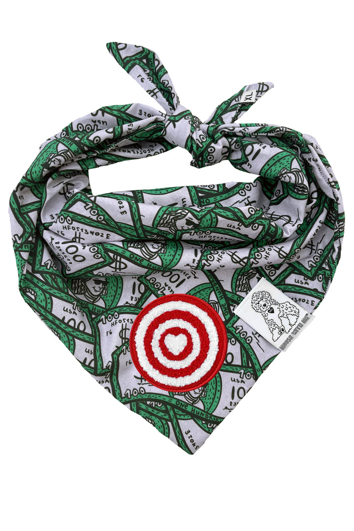 Dog Bandana 100 Dollar Bills - Green - Customize by adding Interchangeable Velcro Embroidered Patches