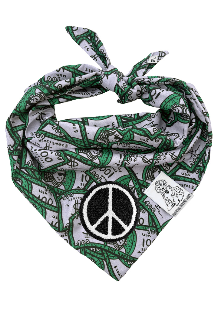 Dog Bandana 100 Dollar Bills - Green - Customize by adding Interchangeable Velcro Embroidered Patches