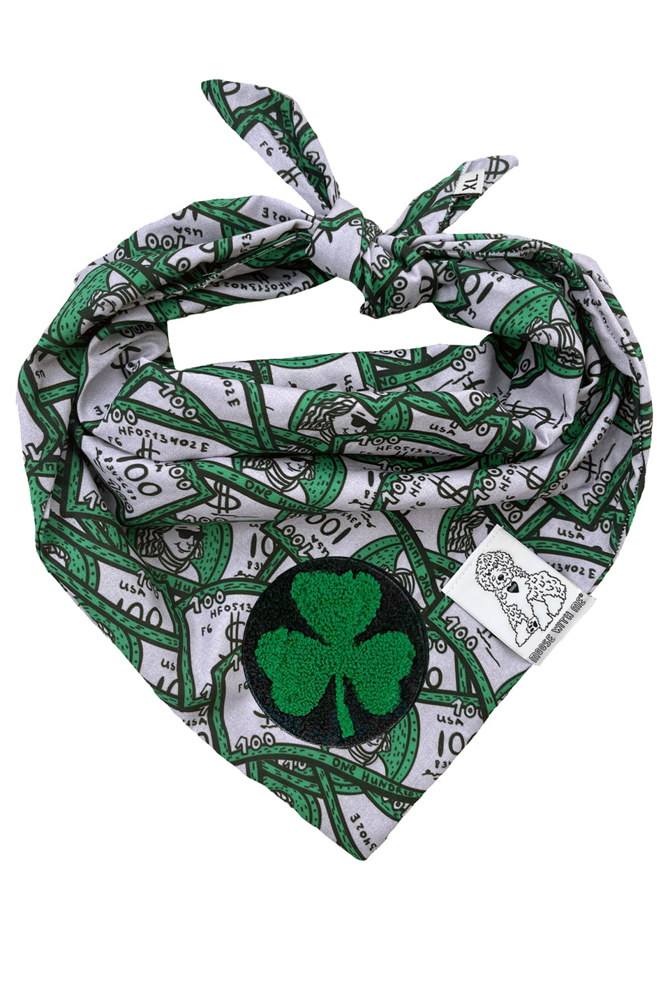 Dog Bandana 100 Dollar Bills - Green - Customize by adding Interchangeable Velcro Embroidered Patches