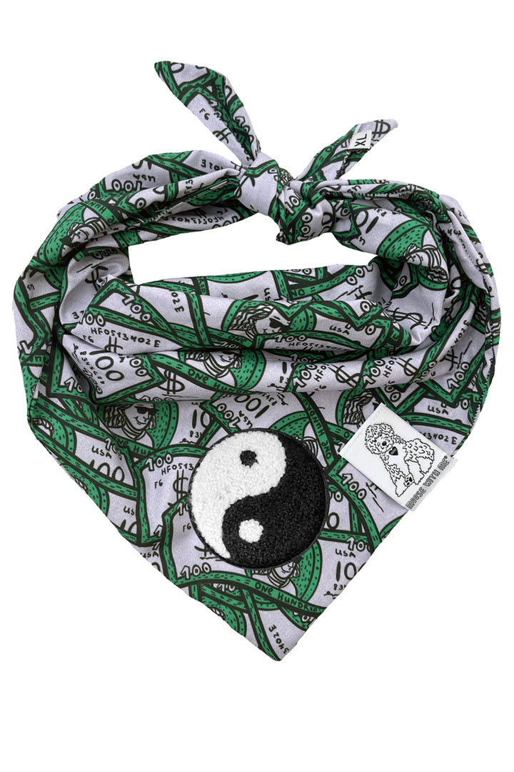 Dog Bandana 100 Dollar Bills - Green - Customize by adding Interchangeable Velcro Embroidered Patches