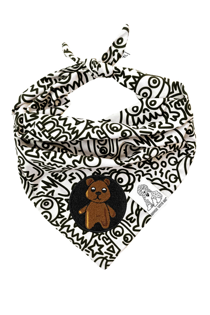 Dog Bandana Alien Line Art - Cream - Customize by adding Interchangeable Velcro Embroidered Patches