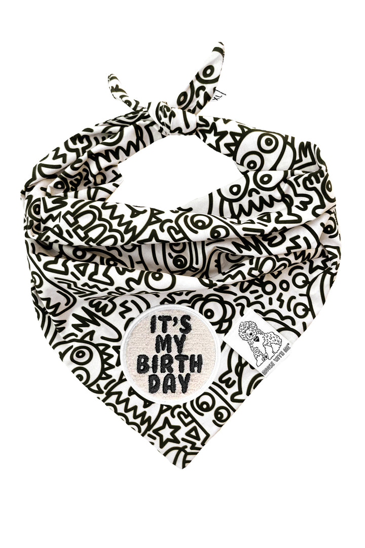 Dog Bandana Alien Line Art - Cream - Customize by adding Interchangeable Velcro Embroidered Patches