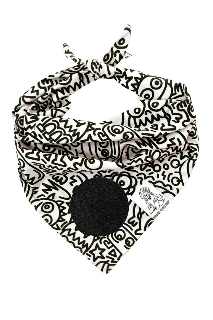 Dog Bandana Alien Line Art - Cream - Customize by adding Interchangeable Velcro Embroidered Patches