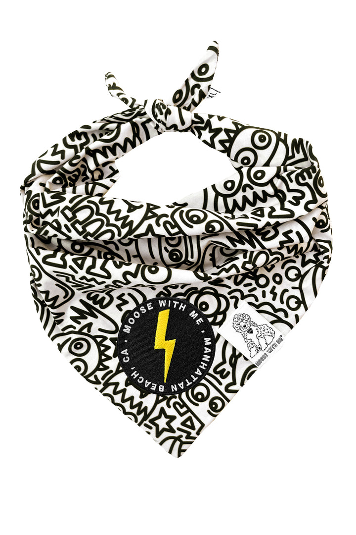 Dog Bandana Alien Line Art - Cream - Customize by adding Interchangeable Velcro Embroidered Patches
