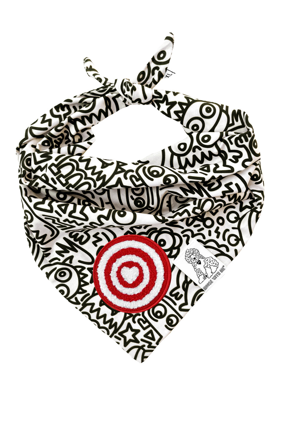 Dog Bandana Alien Line Art - Cream - Customize by adding Interchangeable Velcro Embroidered Patches