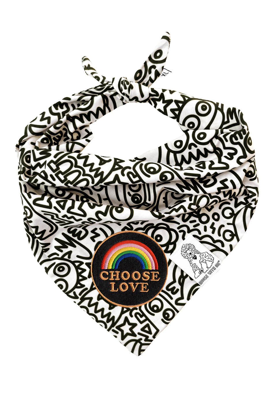 Dog Bandana Alien Line Art - Cream - Customize by adding Interchangeable Velcro Embroidered Patches