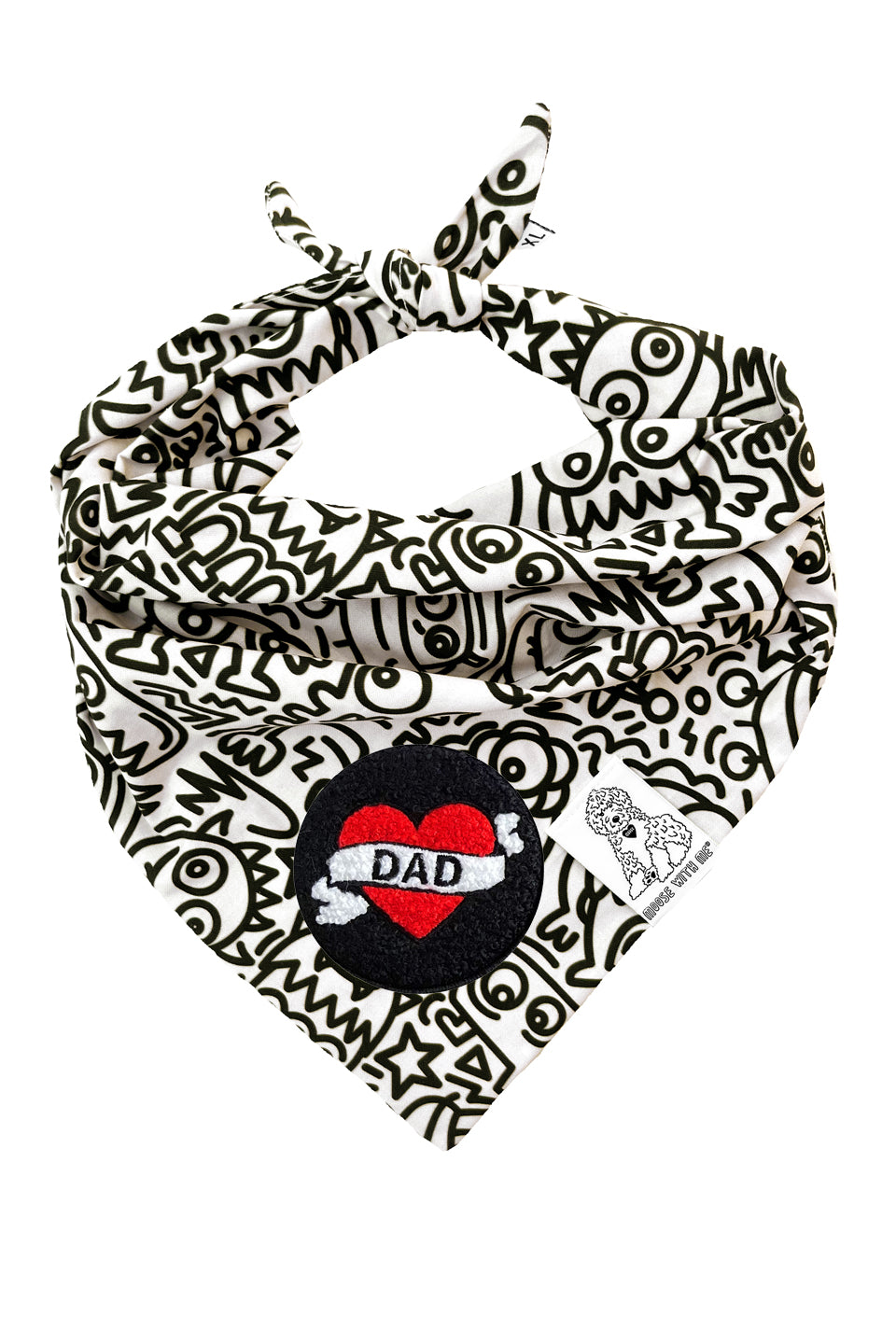 Dog Bandana Alien Line Art - Cream - Customize by adding Interchangeable Velcro Embroidered Patches