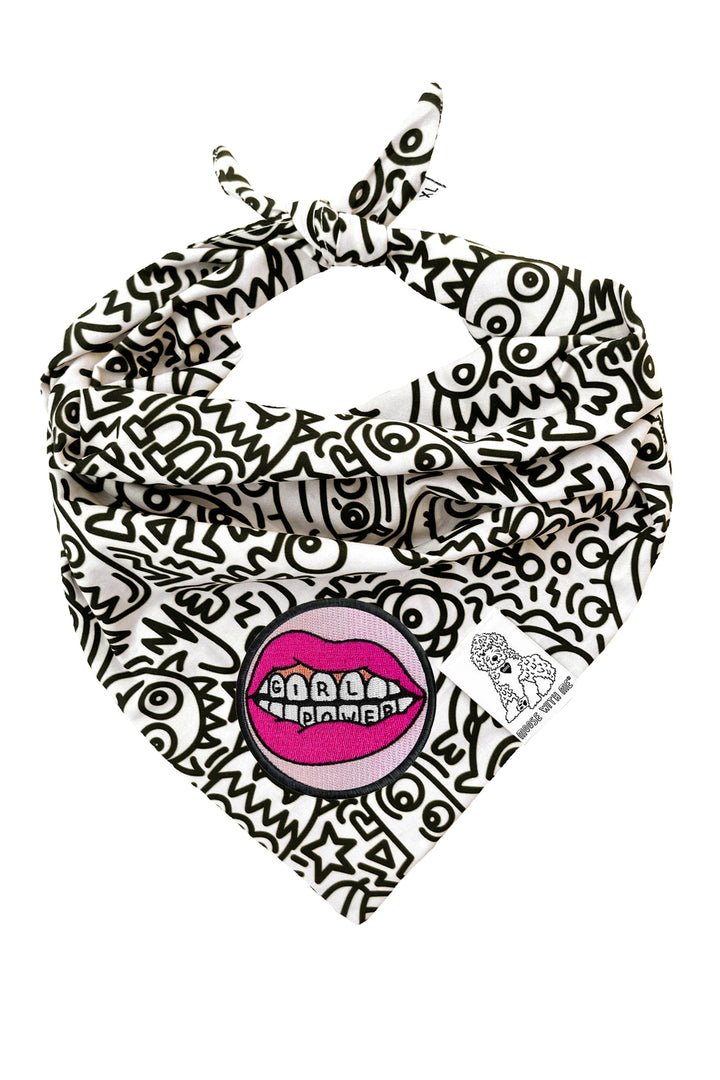 Dog Bandana Alien Line Art - Cream - Customize by adding Interchangeable Velcro Embroidered Patches