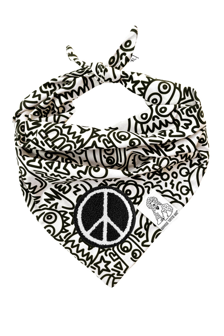 Dog Bandana Alien Line Art - Cream - Customize by adding Interchangeable Velcro Embroidered Patches