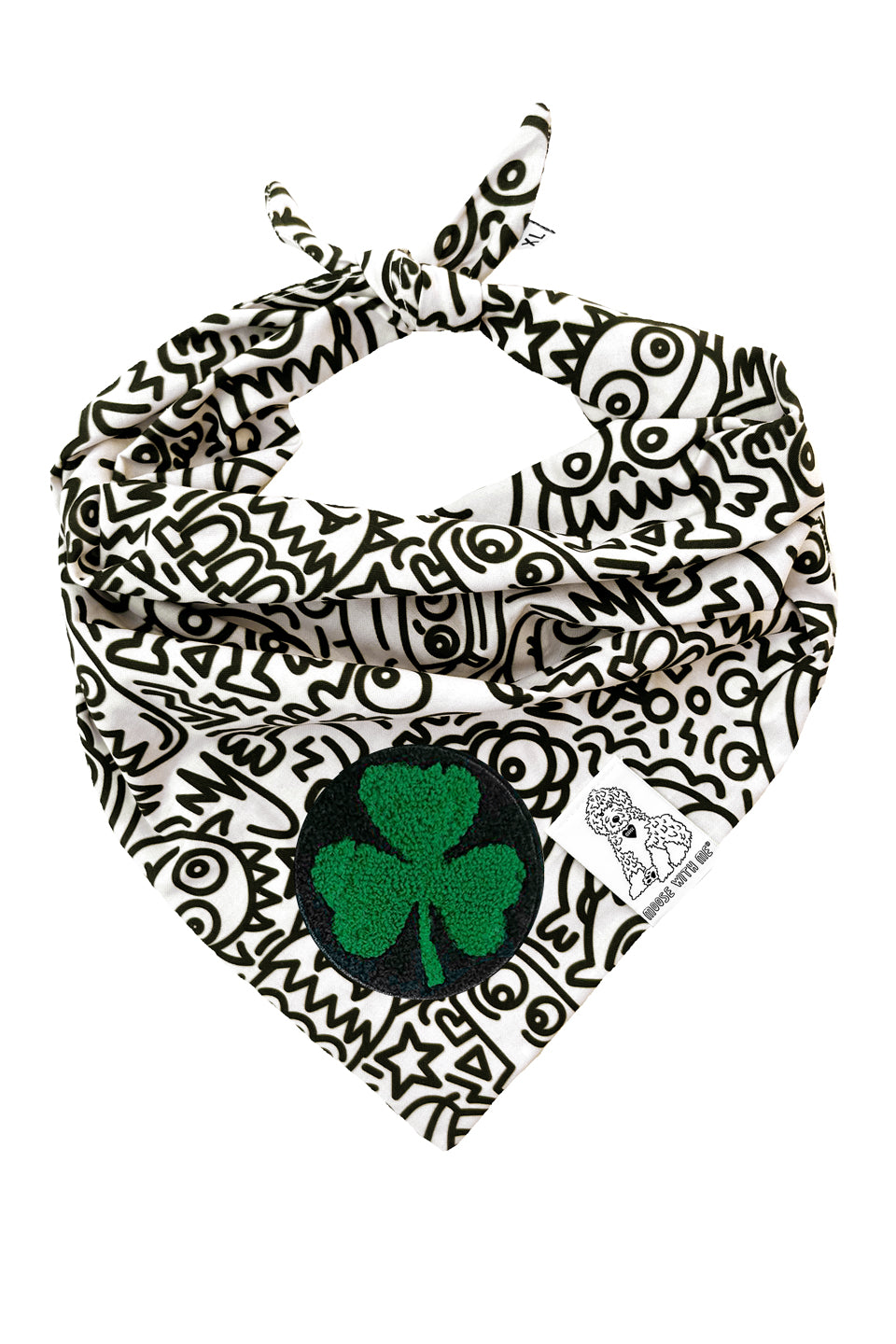 Dog Bandana Alien Line Art - Cream - Customize by adding Interchangeable Velcro Embroidered Patches