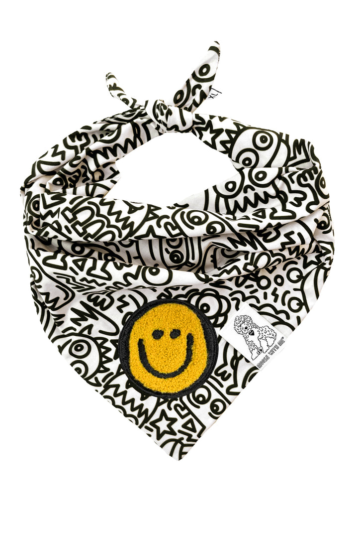Dog Bandana Alien Line Art - Cream - Customize by adding Interchangeable Velcro Embroidered Patches