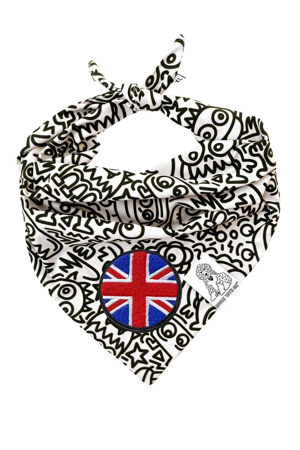 Dog Bandana Alien Line Art - Cream - Customize by adding Interchangeable Velcro Embroidered Patches