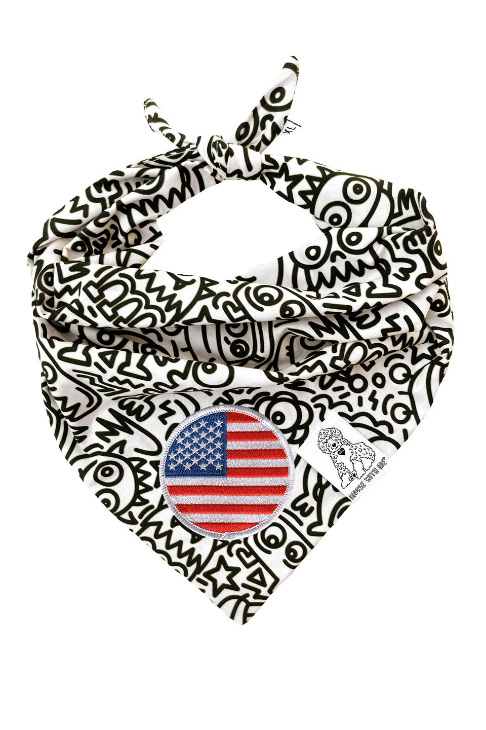 Dog Bandana Alien Line Art - Cream - Customize by adding Interchangeable Velcro Embroidered Patches