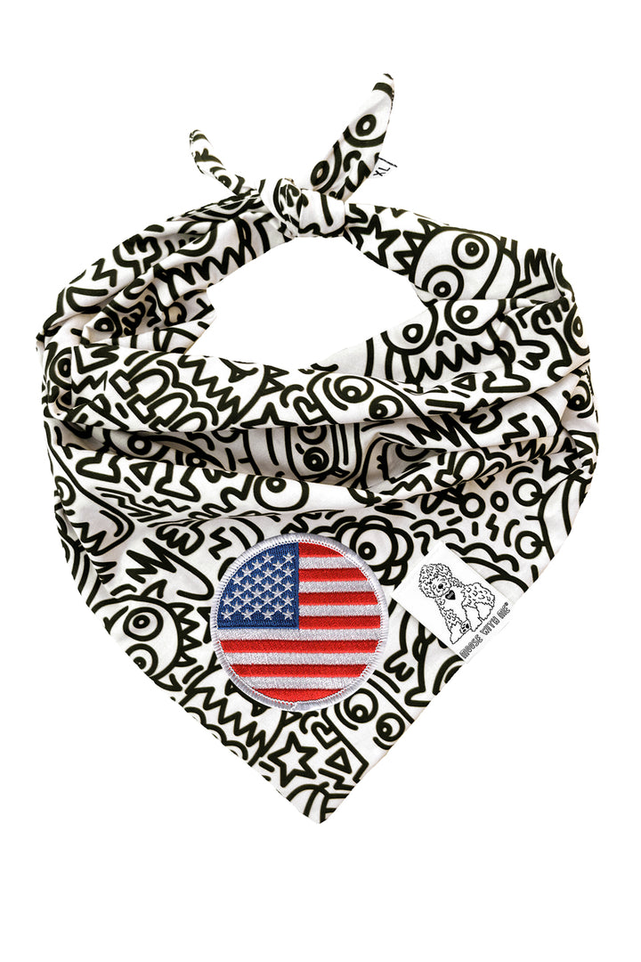 Dog Bandana Alien Line Art - Cream - Customize by adding Interchangeable Velcro Embroidered Patches