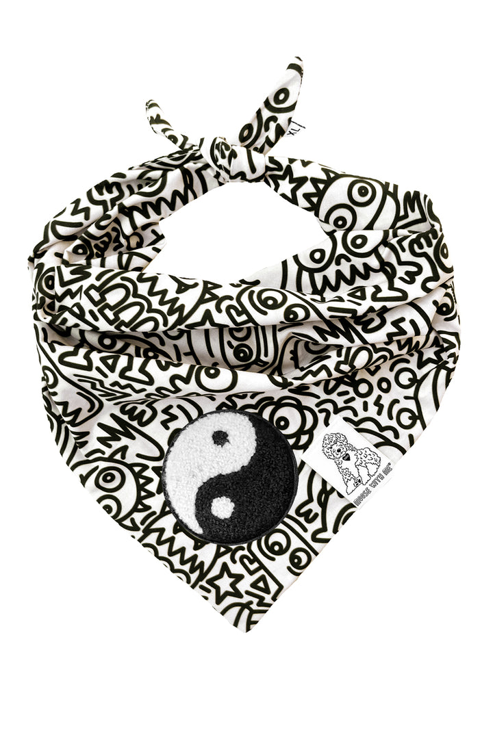 Dog Bandana Alien Line Art - Cream - Customize by adding Interchangeable Velcro Embroidered Patches