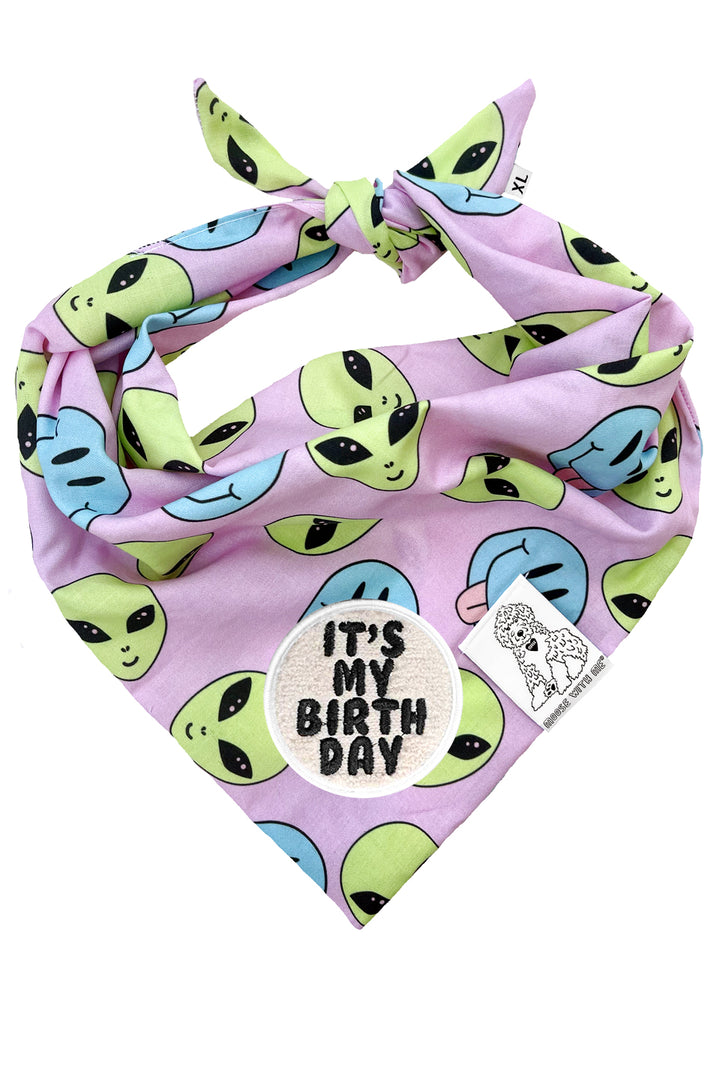 Dog Bandana Alien and Smiley Face - Purple - Customize by adding Interchangeable Velcro Embroidered Patches