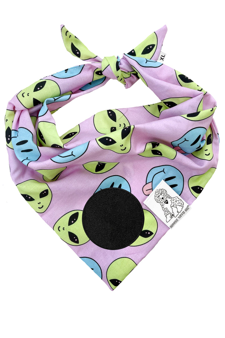 Dog Bandana Alien and Smiley Face - Purple - Customize by adding Interchangeable Velcro Embroidered Patches