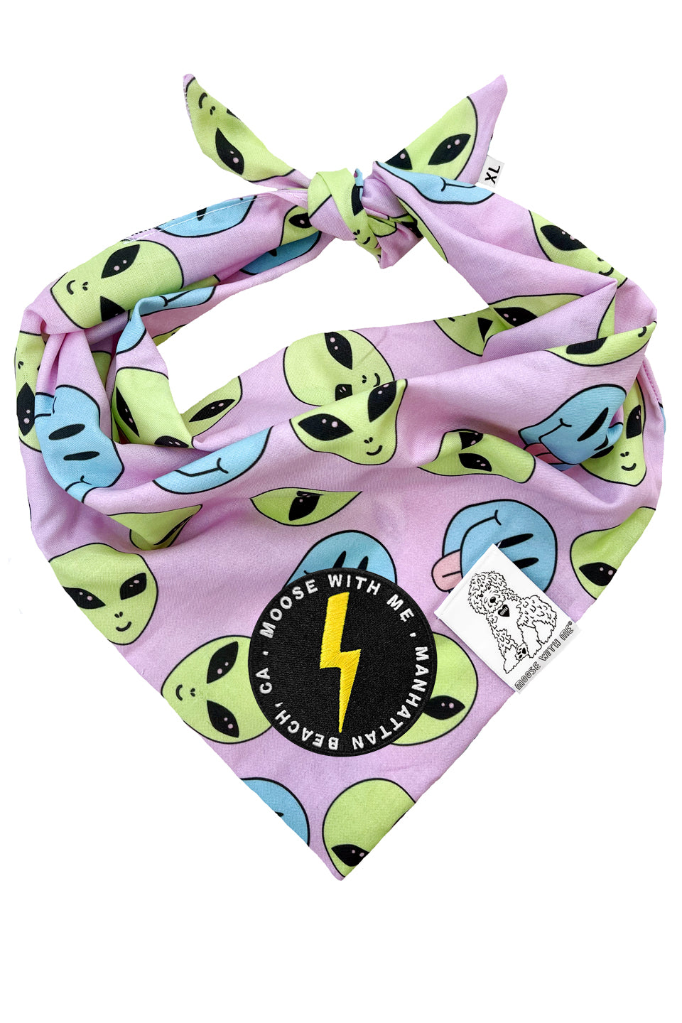 Dog Bandana Alien and Smiley Face - Purple - Customize by adding Interchangeable Velcro Embroidered Patches