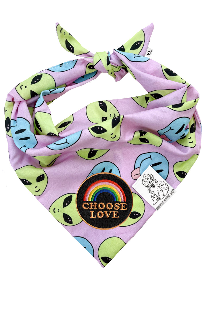 Dog Bandana Alien and Smiley Face - Purple - Customize by adding Interchangeable Velcro Embroidered Patches