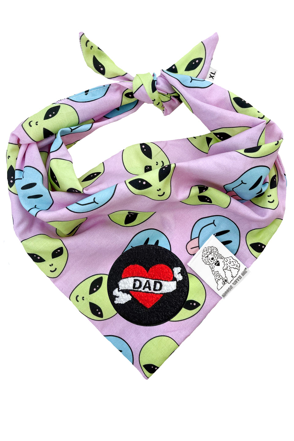 Dog Bandana Alien and Smiley Face - Purple - Customize by adding Interchangeable Velcro Embroidered Patches