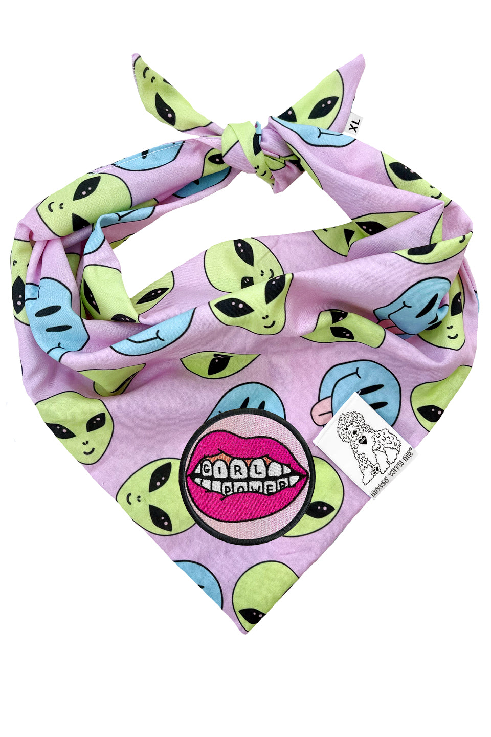 Dog Bandana Alien and Smiley Face - Purple - Customize by adding Interchangeable Velcro Embroidered Patches