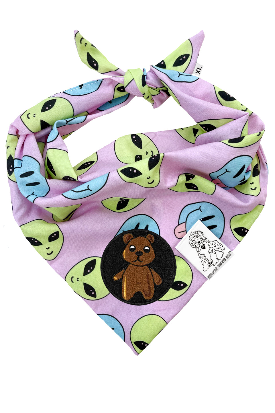 Dog Bandana Alien and Smiley Face - Purple - Customize by adding Interchangeable Velcro Embroidered Patches