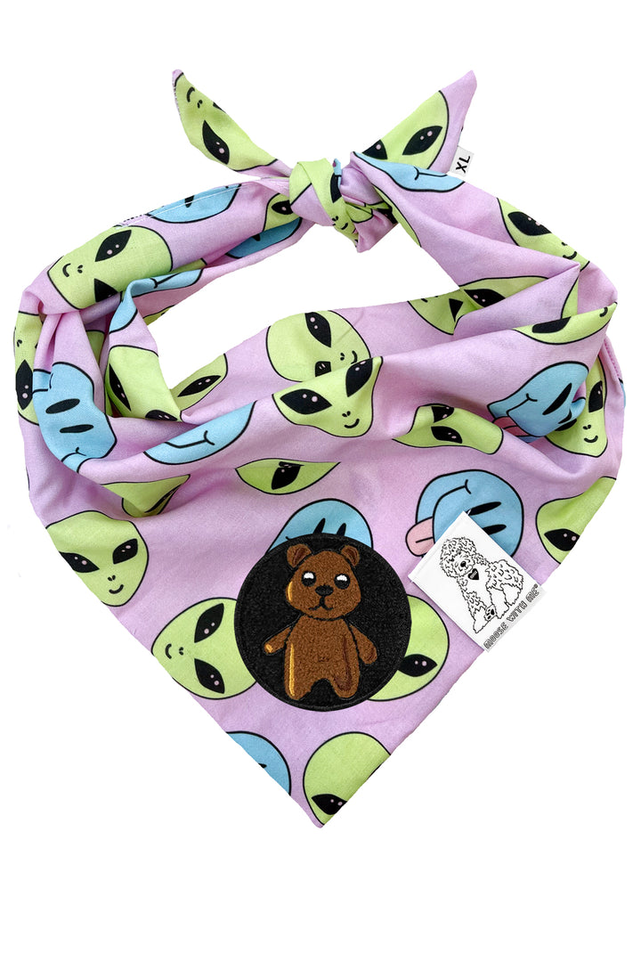 Dog Bandana Alien and Smiley Face - Purple - Customize by adding Interchangeable Velcro Embroidered Patches