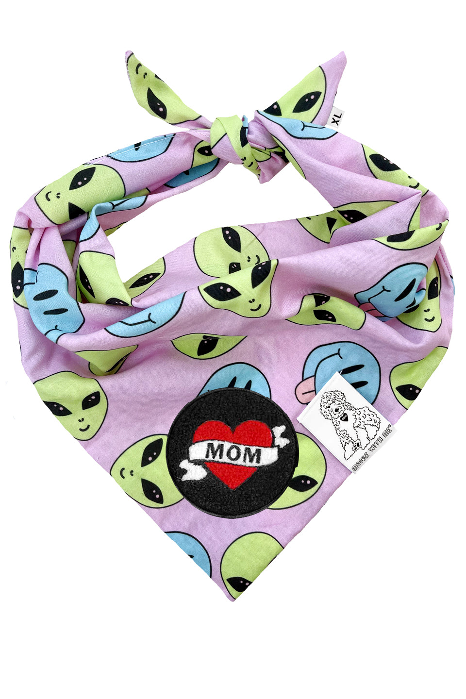 Dog Bandana Alien and Smiley Face - Purple - Customize by adding Interchangeable Velcro Embroidered Patches