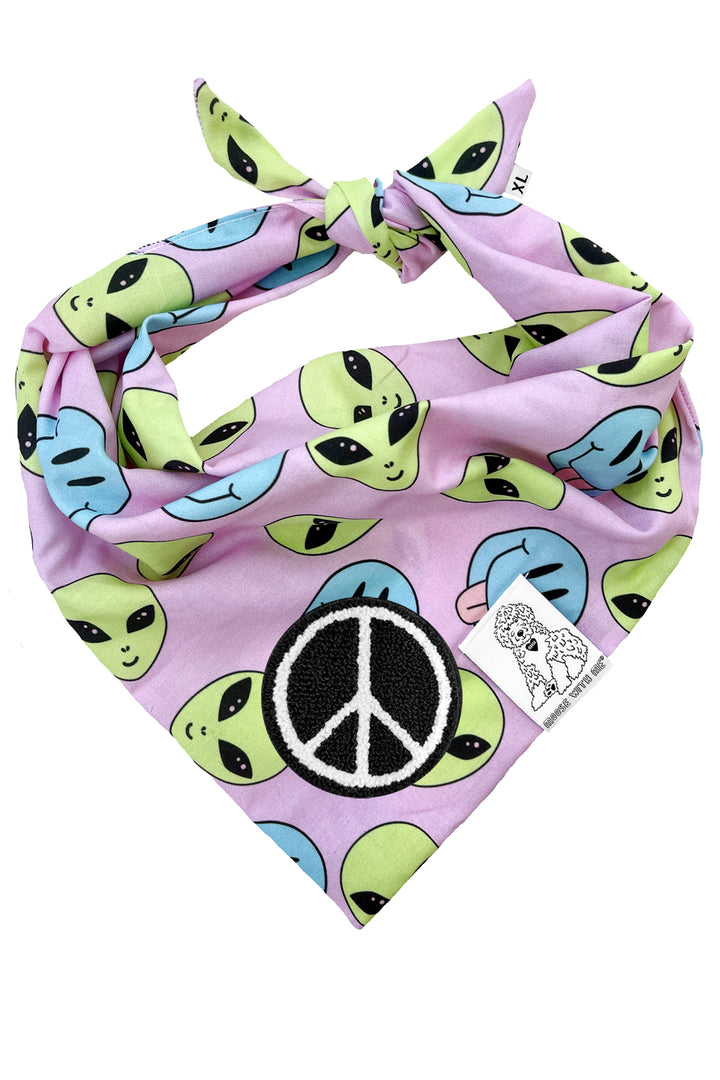 Dog Bandana Alien and Smiley Face - Purple - Customize by adding Interchangeable Velcro Embroidered Patches