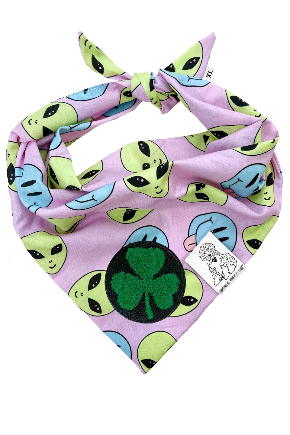 Dog Bandana Alien and Smiley Face - Purple - Customize by adding Interchangeable Velcro Embroidered Patches