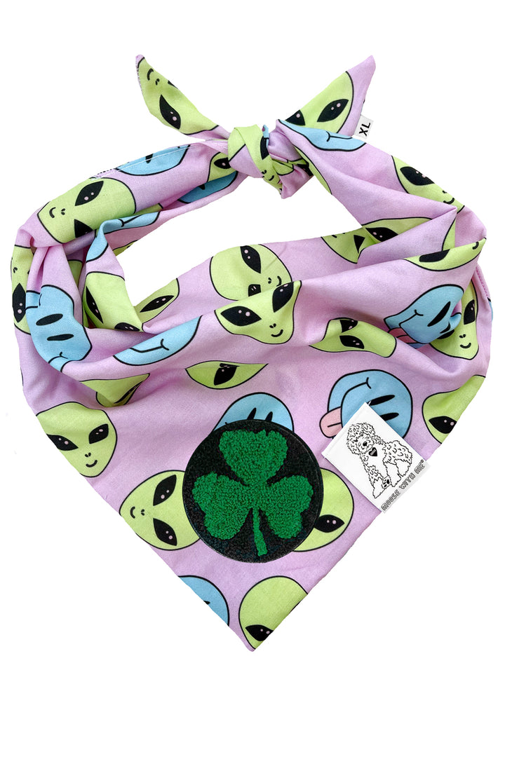 Dog Bandana Alien and Smiley Face - Purple - Customize by adding Interchangeable Velcro Embroidered Patches