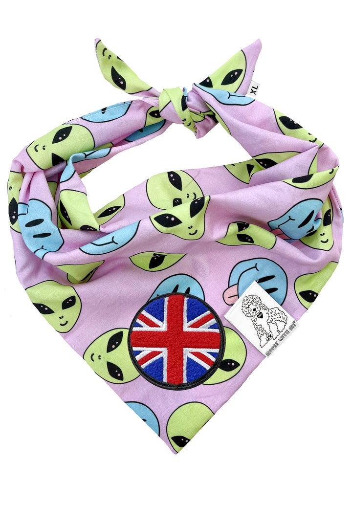 Dog Bandana Alien and Smiley Face - Purple - Customize by adding Interchangeable Velcro Embroidered Patches
