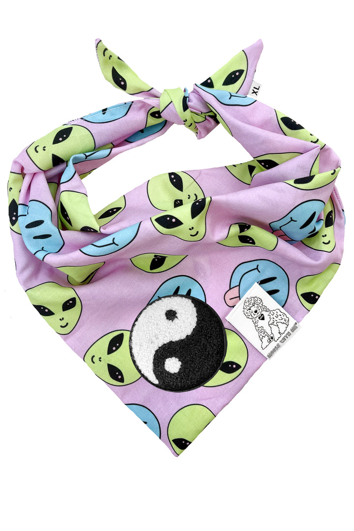 Dog Bandana Alien and Smiley Face - Purple - Customize by adding Interchangeable Velcro Embroidered Patches
