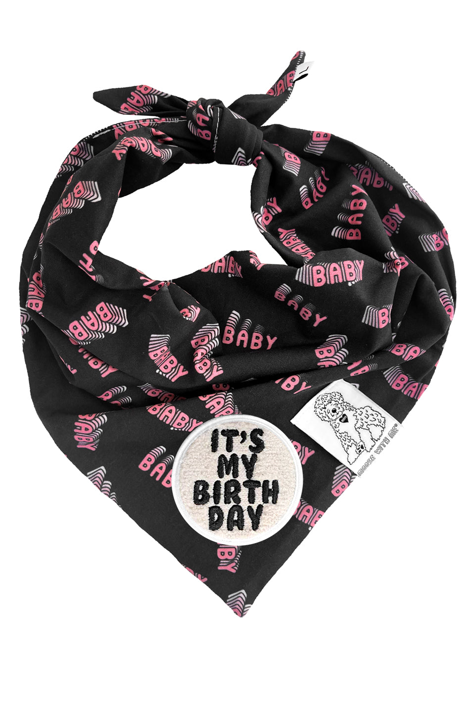 Dog Bandana Baby Baby - Black - Customize by adding Interchangeable Velcro Embroidered Patches