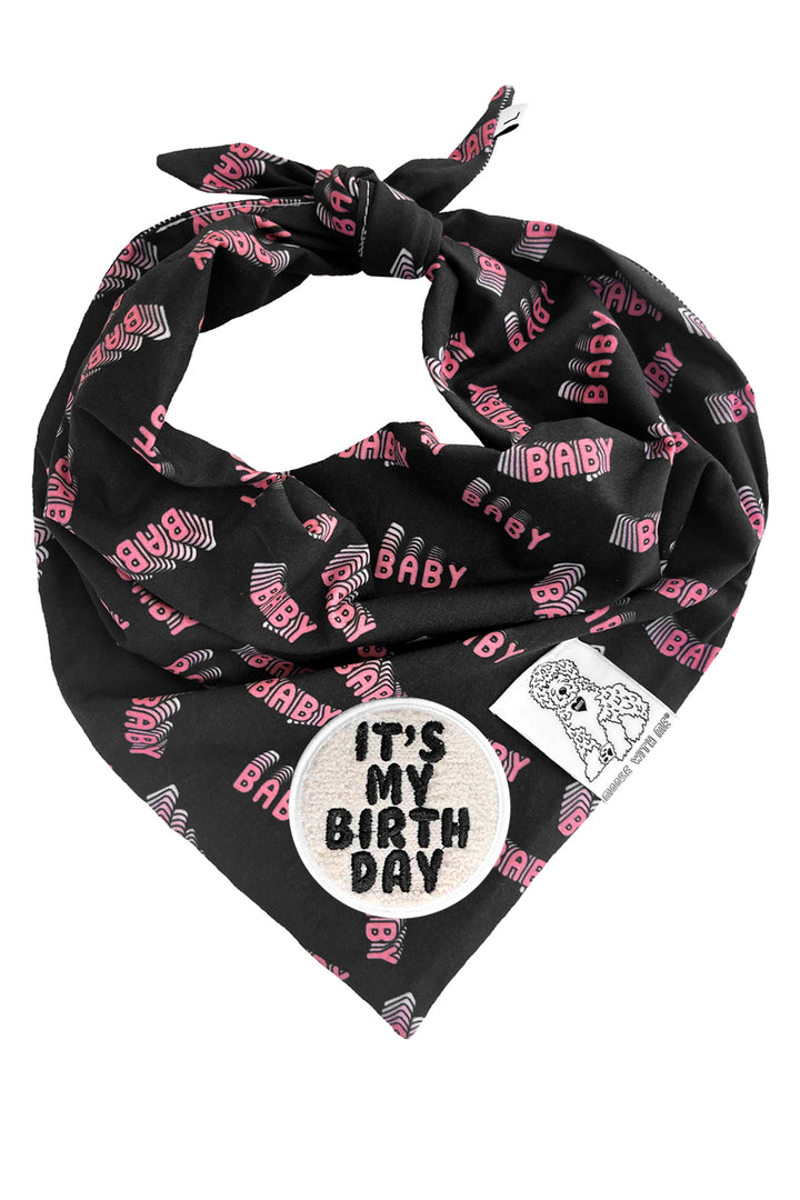 Dog Bandana Baby Baby - Black - Customize by adding Interchangeable Velcro Embroidered Patches