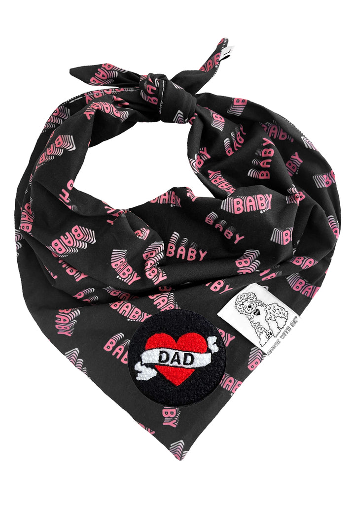 Dog Bandana Baby Baby - Black - Customize by adding Interchangeable Velcro Embroidered Patches