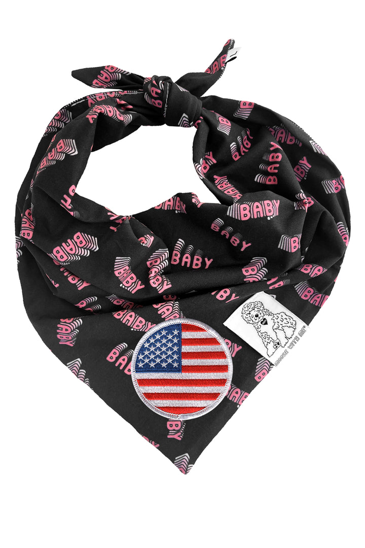 Dog Bandana Baby Baby - Black - Customize by adding Interchangeable Velcro Embroidered Patches