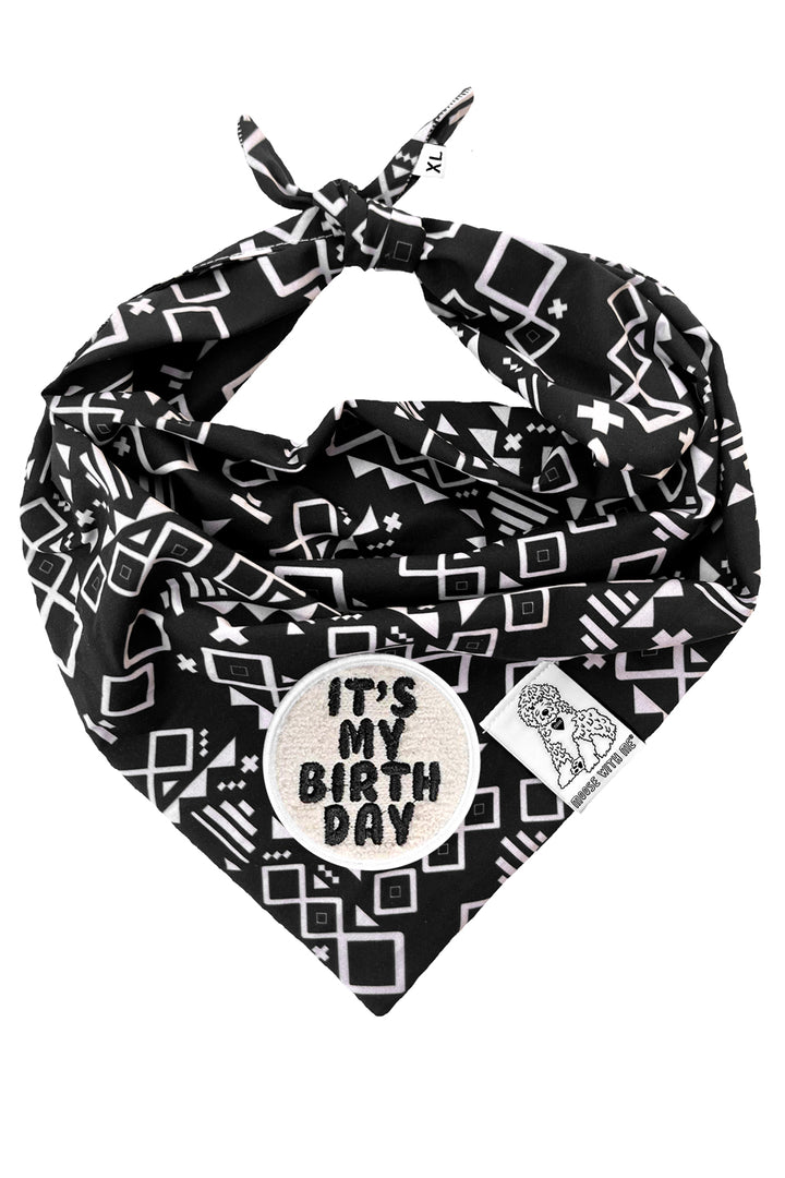 Dog Bandana Aztec - Black - Customize by adding Interchangeable Velcro Embroidered Patches