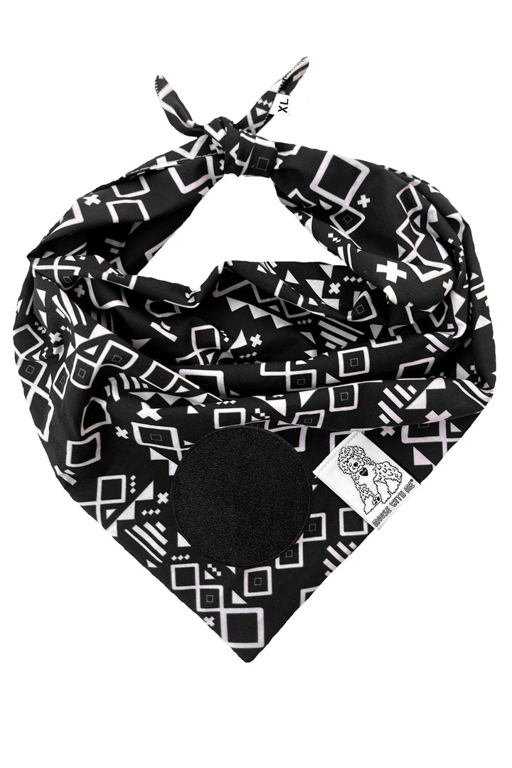 Dog Bandana Aztec - Black - Customize by adding Interchangeable Velcro Embroidered Patches