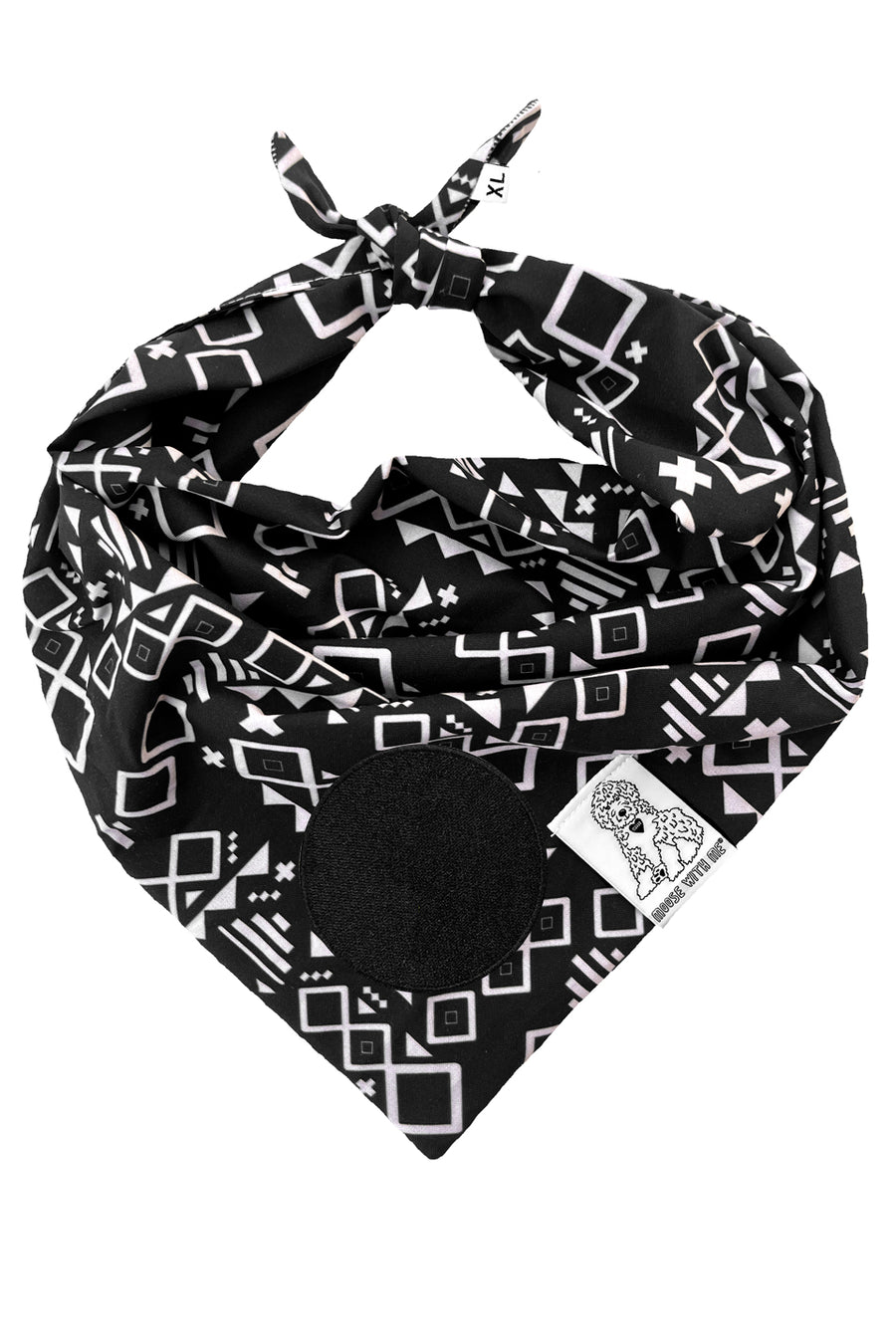 Dog Bandana Aztec - Black - Customize by adding Interchangeable Velcro Embroidered Patches