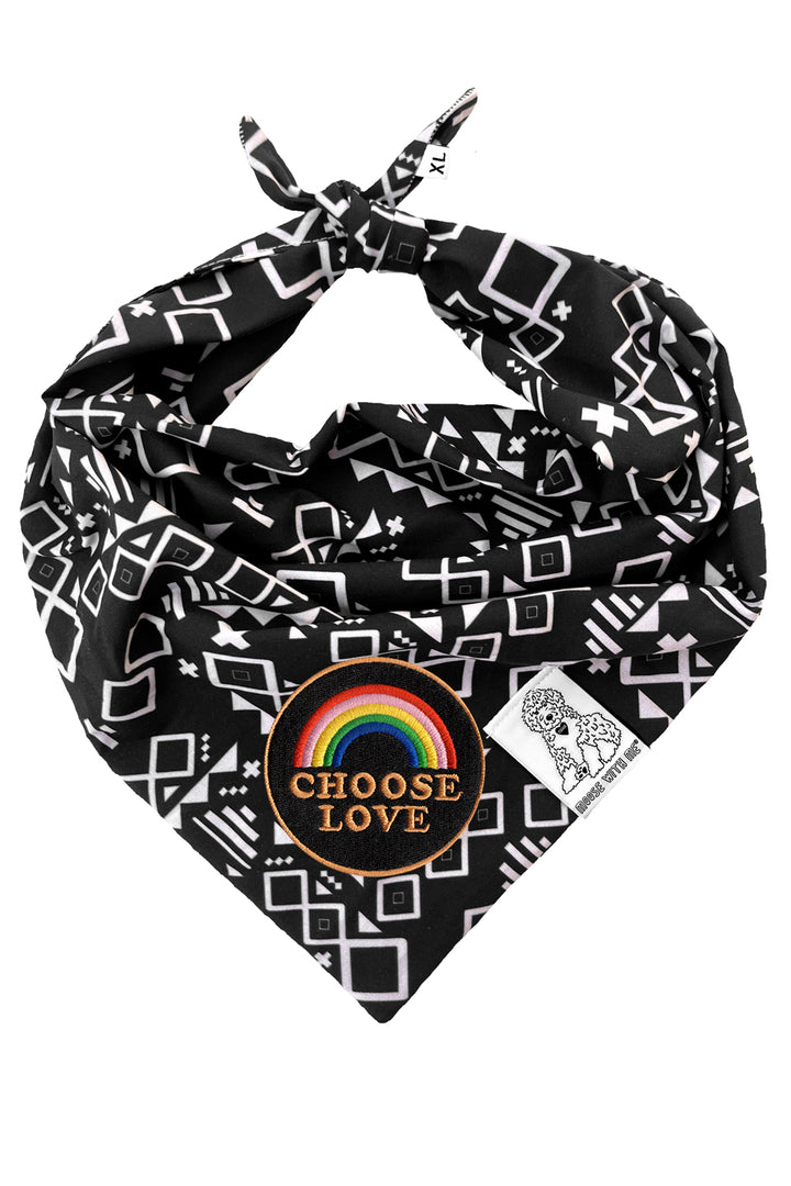 Dog Bandana Aztec - Black - Customize by adding Interchangeable Velcro Embroidered Patches