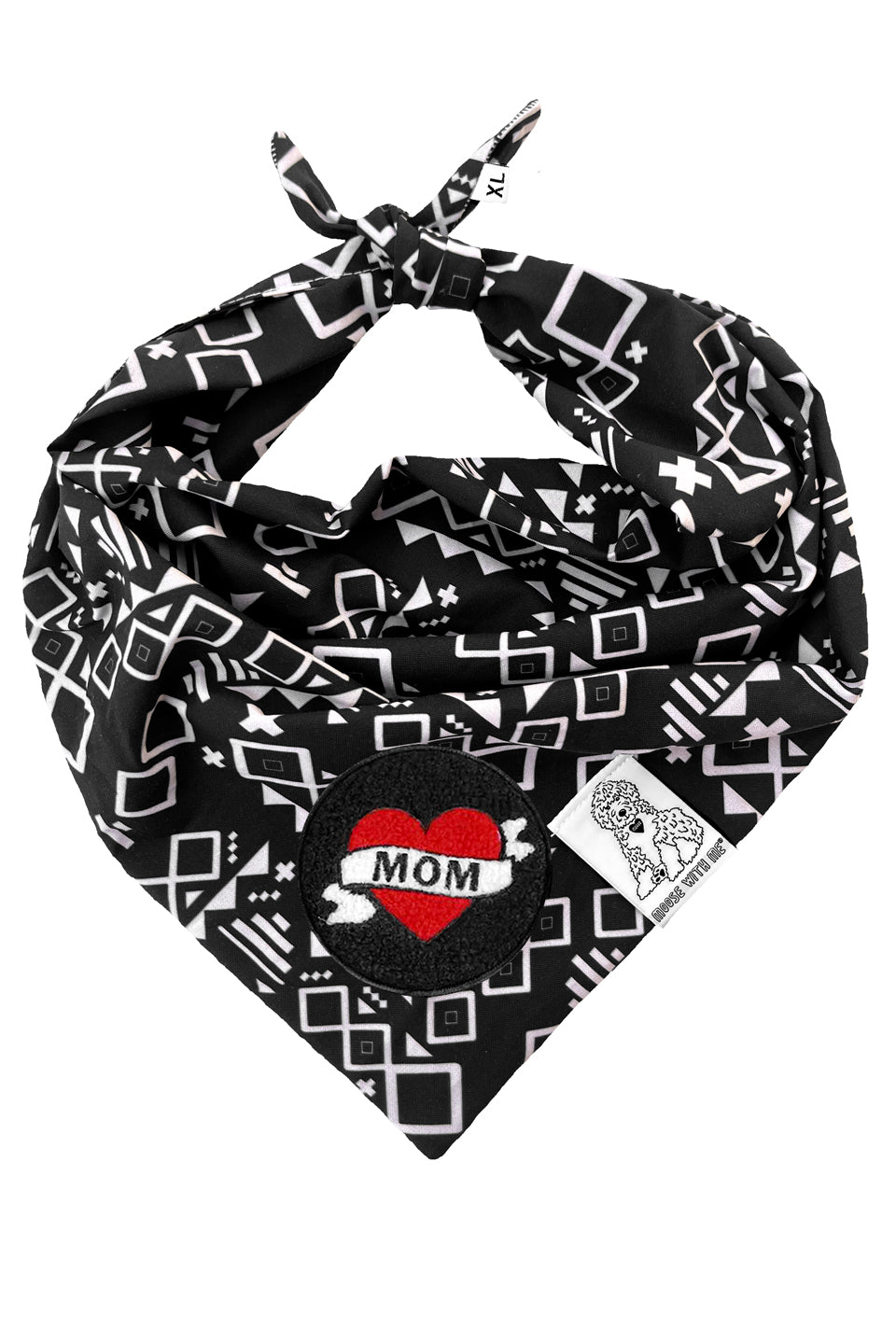 Dog Bandana Aztec - Black - Customize by adding Interchangeable Velcro Embroidered Patches
