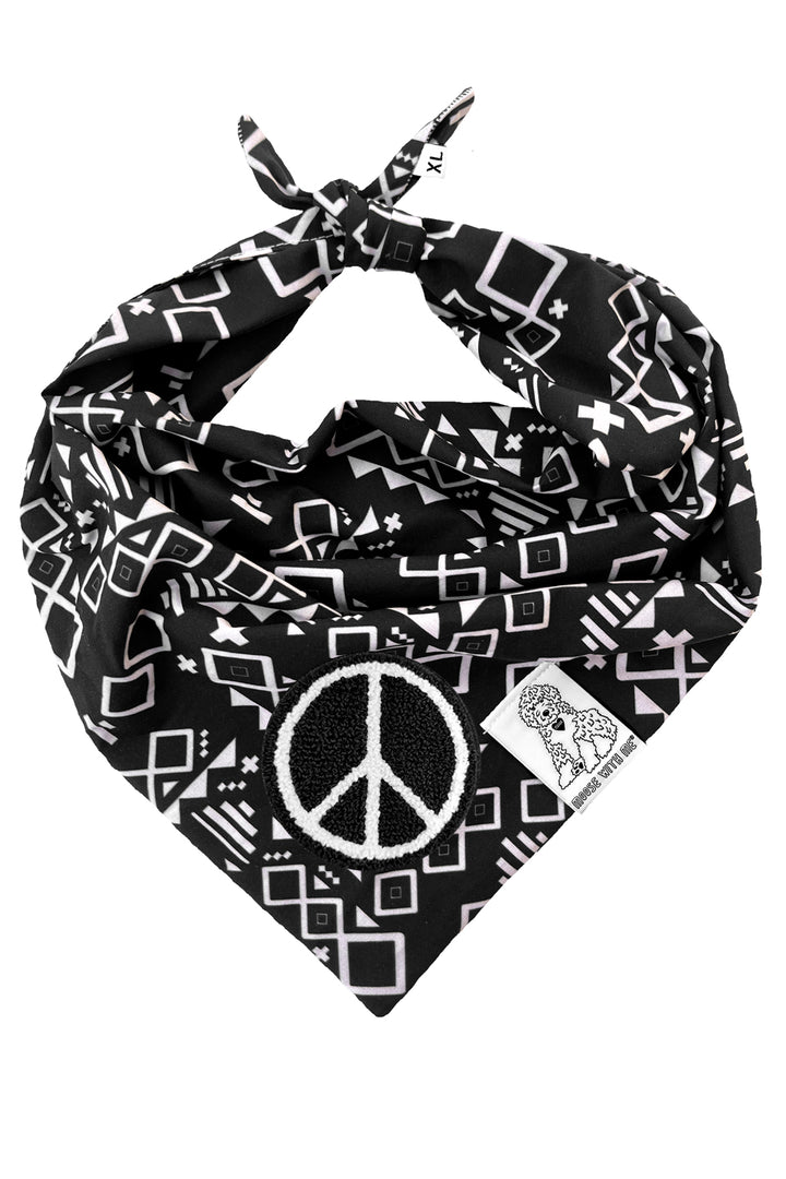Dog Bandana Aztec - Black - Customize by adding Interchangeable Velcro Embroidered Patches